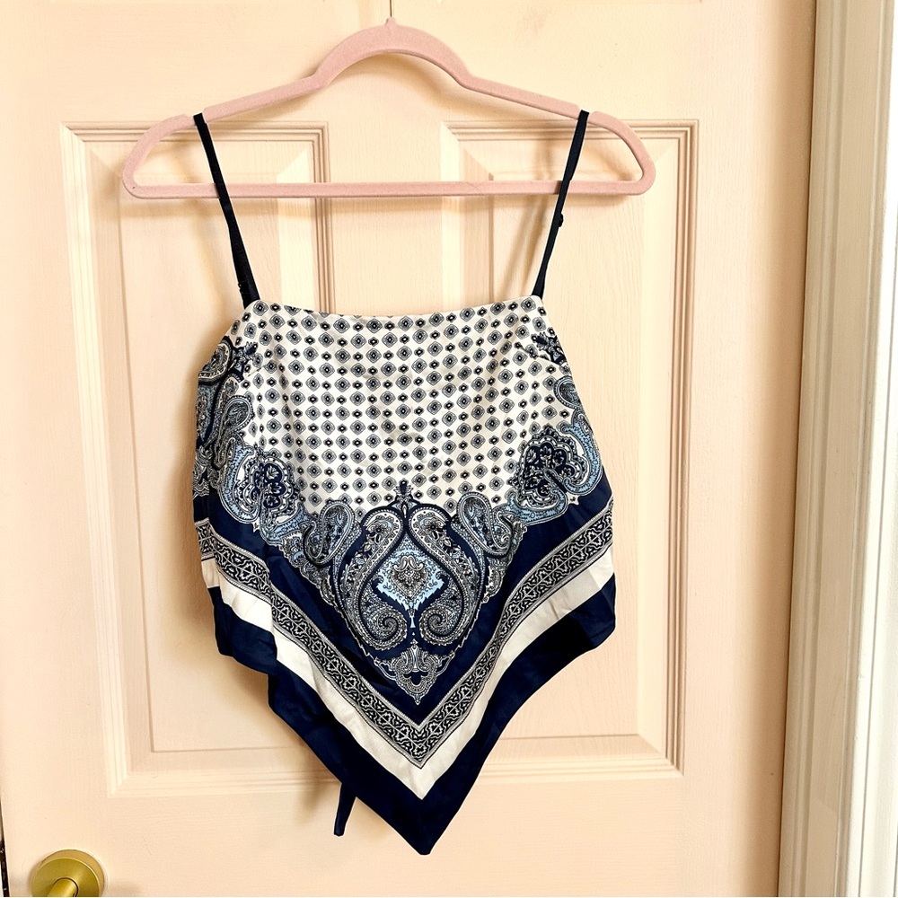 Boho Paisley Handkerchief Cami Top - Navy & White